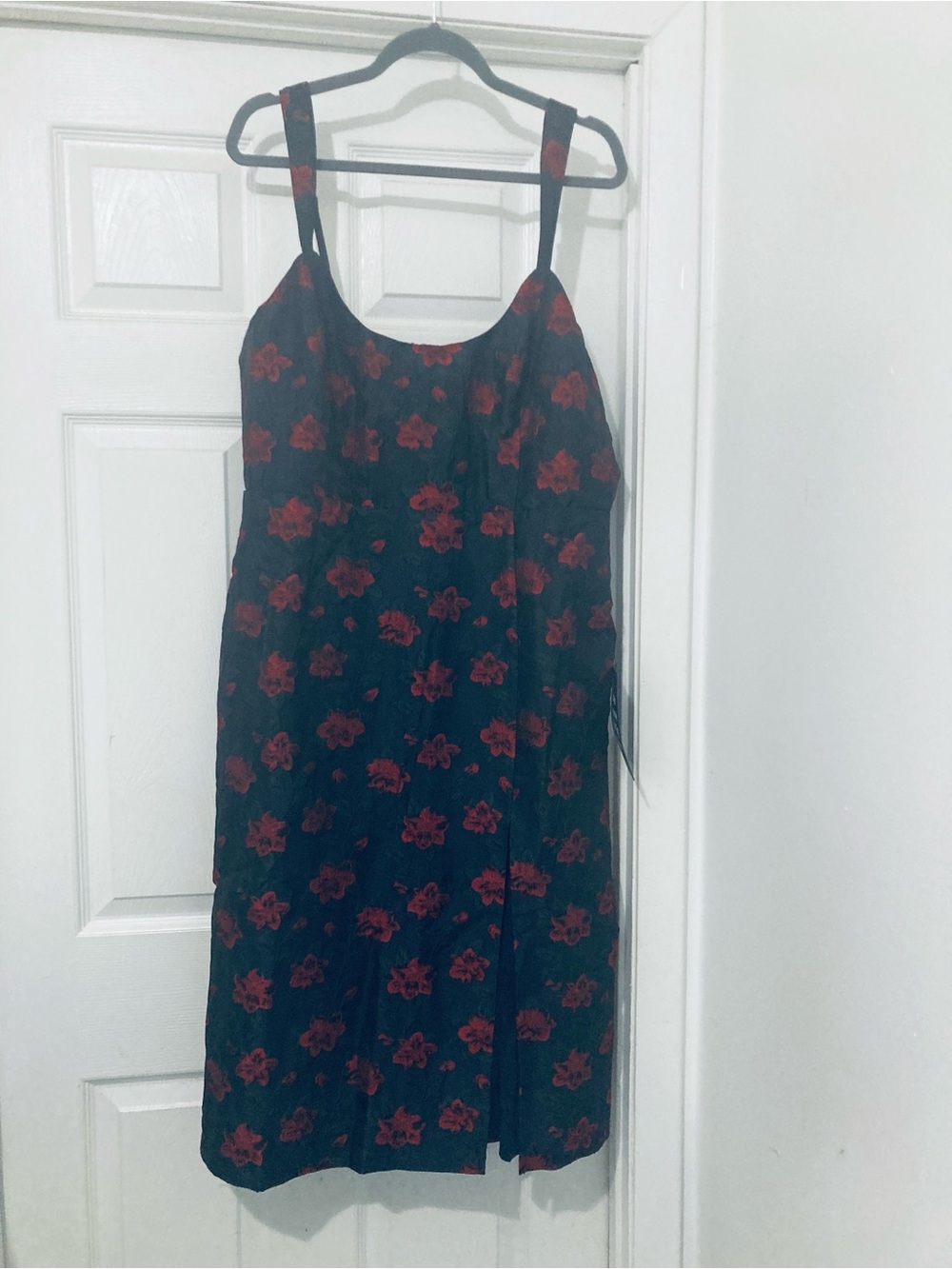 Lulu's Black Midi Slip Dress with Red Floral Pattern